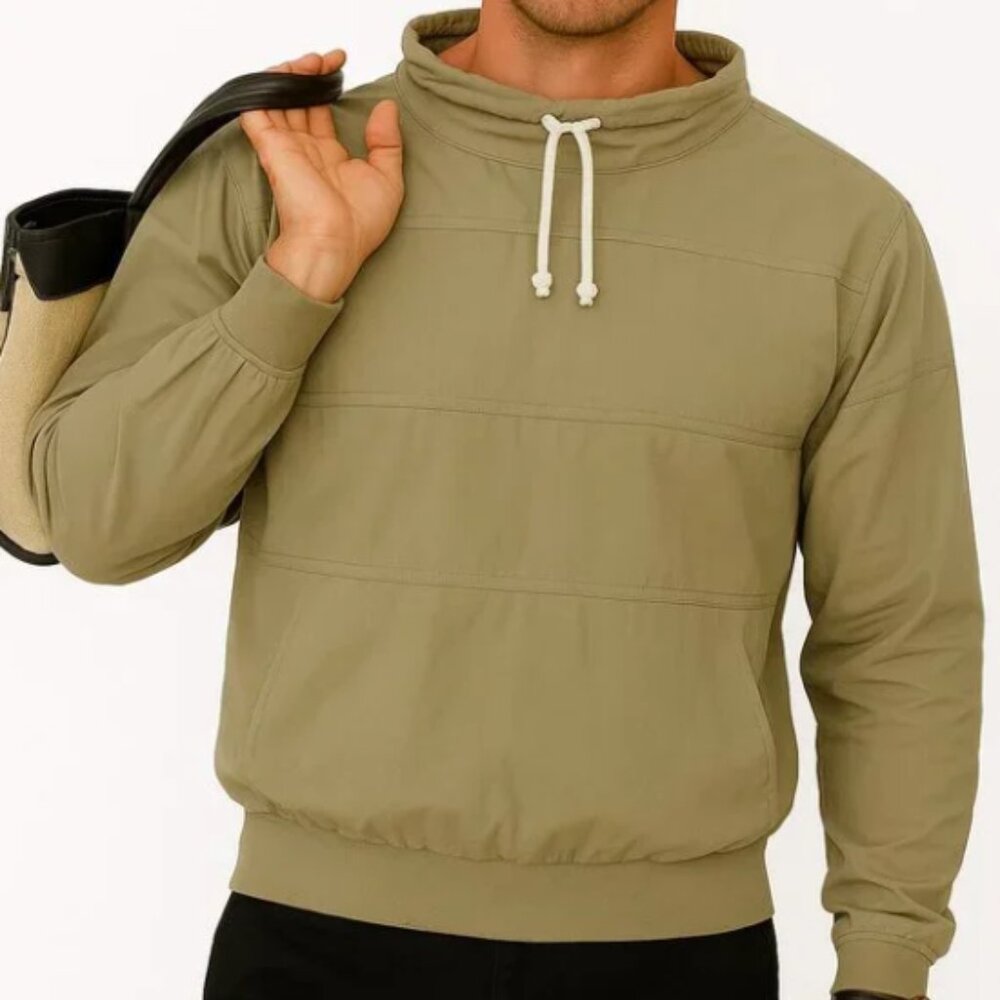 New XL 100% Cotton Mens Pullover Cowl Neck Beige Small Beige Tan Light Jacket